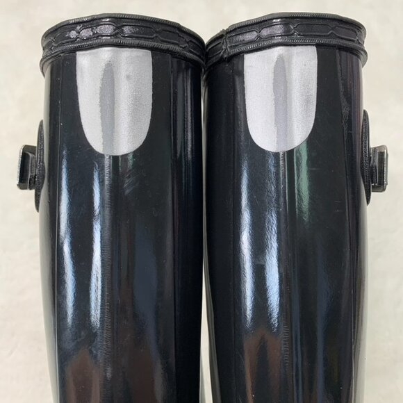 Hunter Kids Girl Boy Black Reflective Glossy Rubber Tall Rain Boots Size 5B / 6G - Picture 11 of 16